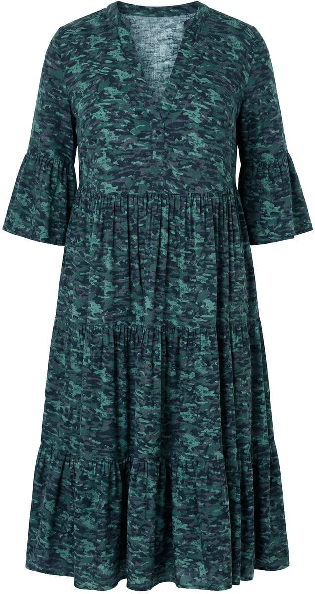Studio Untold - Dames - Maxi-jurk A-lijn camouflage 3/4-mouwen - Matgroen - Maat 46+