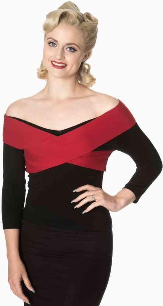 Dancing Days - WRAPPED IN LOVE Off shoulder top - M - Zwart/Rood