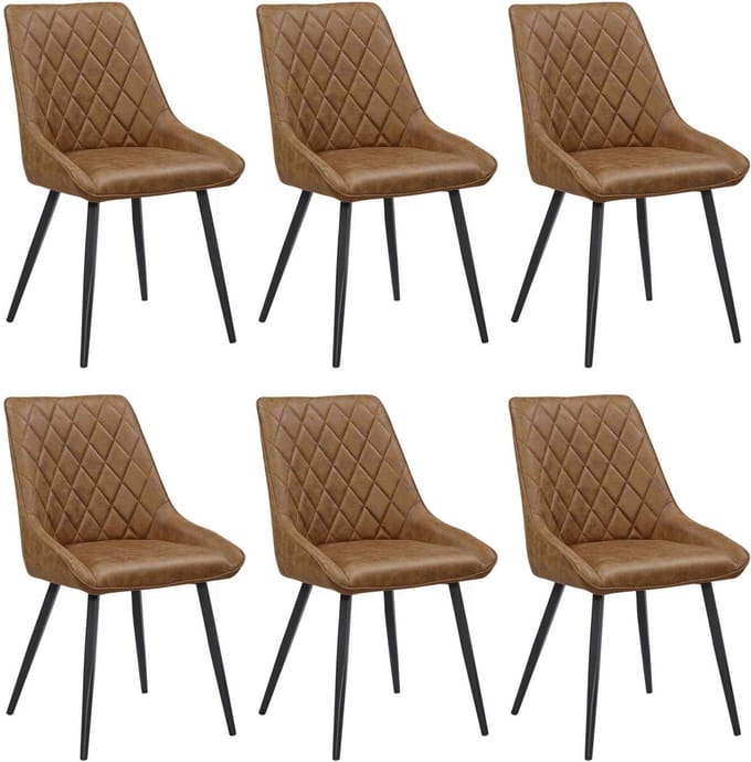 Colenis® - Nordi Eetkamerstoel - Set Van 6 - Cognac - Microfiber - Microvezel - Zonder armleuning