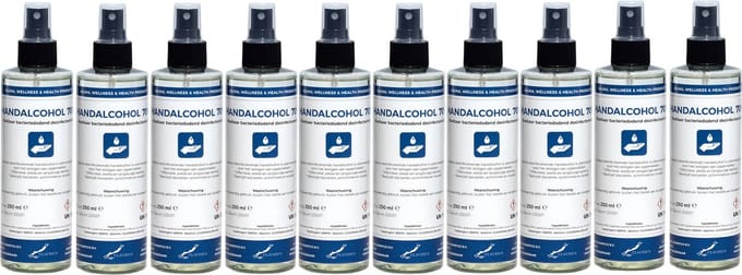 Handalcohol spray 70% - 250 ml met luxe zwarte verstuiver dop - set van 10 stuks
