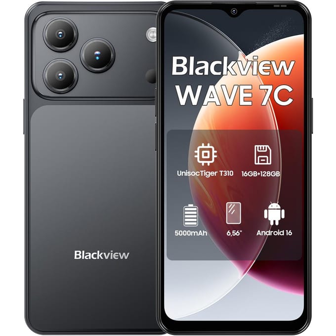Blackview WAVE 7C 4G AI Smartphone 16GB+128GB 6.56  Android 16 5000mAh Mobiele Telefoon 4+128 zwart