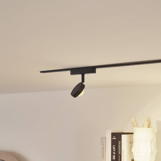 Lindby LED spot 48 V Lumaro, zwart, Ø 7,3 cm, aluminium, dimbaar