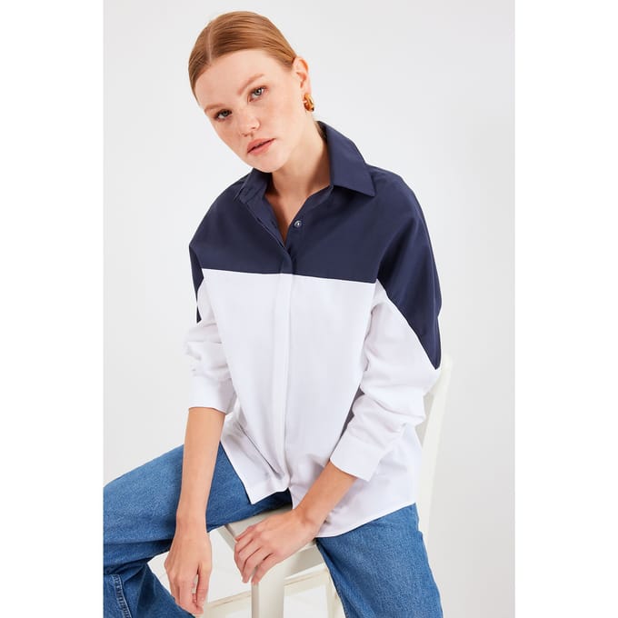 Overmaatse Kleurblok Poplin Shirt