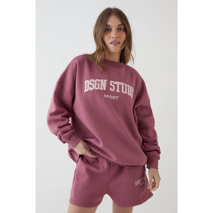 Dames Dsgn Studio Collegiate Applicatie Oversized Sweatshirt | Rose | Maat: 3XL