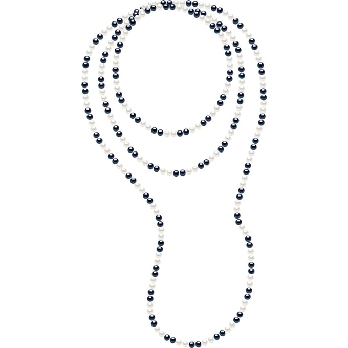 OPERA ketting kralen Freshwater 6-7 mm afwisselend zwart en wit Lengte 160 cm
