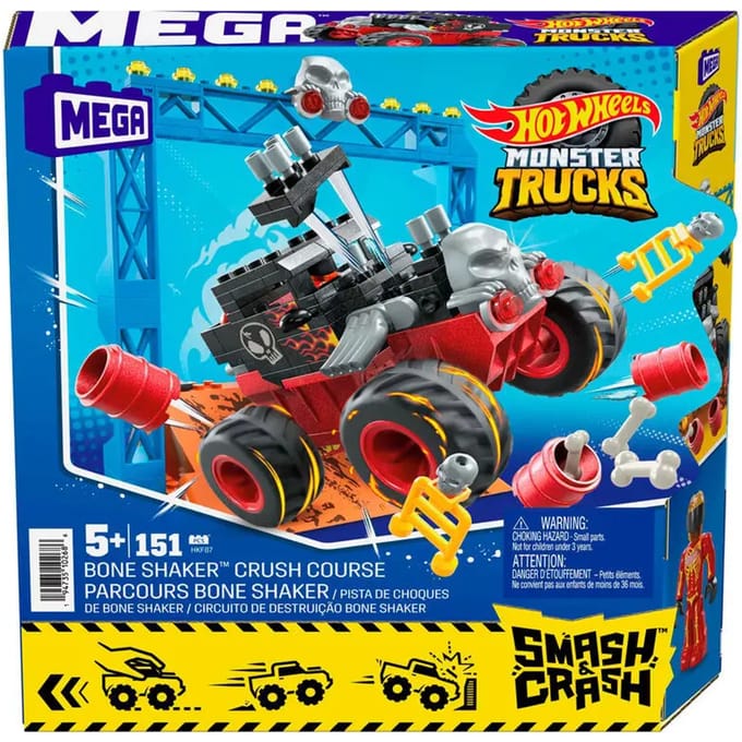 Auto spelletjes Mattel Hot Wheels Monster Trucks Bone Shaker Crush Course Mega Construx