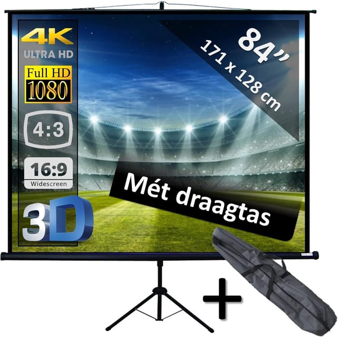 Projectiescherm - Beamer Scherm - Thuisbioscoop Creëren - Draagbaar Statief - 171 x 128 cm - Wit