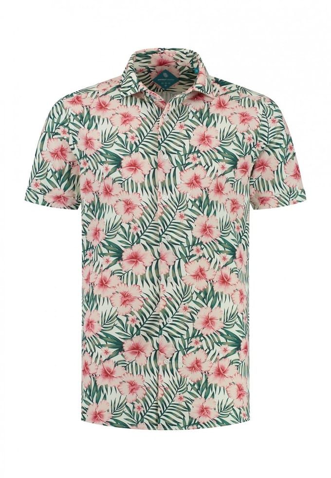 District Indigo Korte Mouw Overhemd Pique Performance Print Roze (7.41.029.716 - 388)