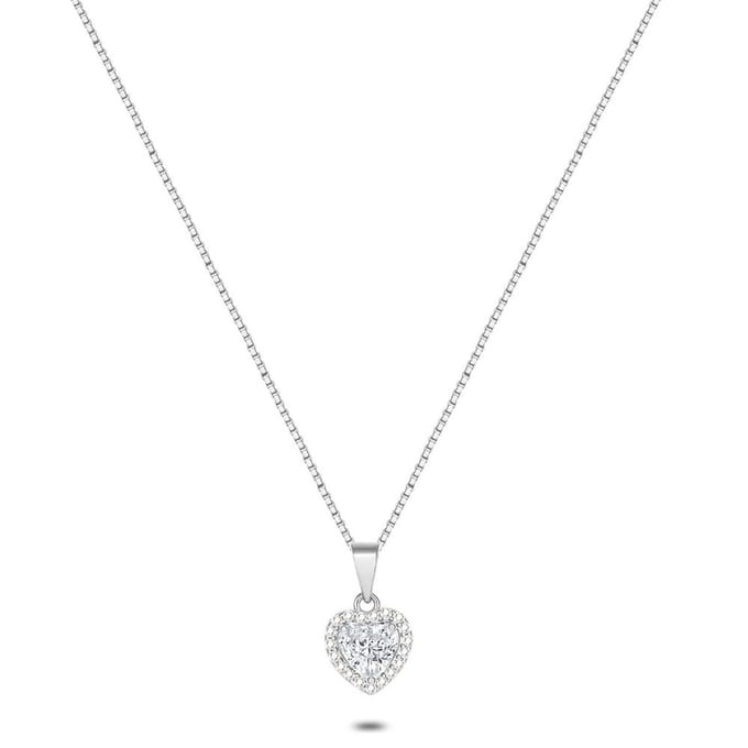 Twice As Nice Halsketting in zilver, hart, steentjes 40cm+3cm