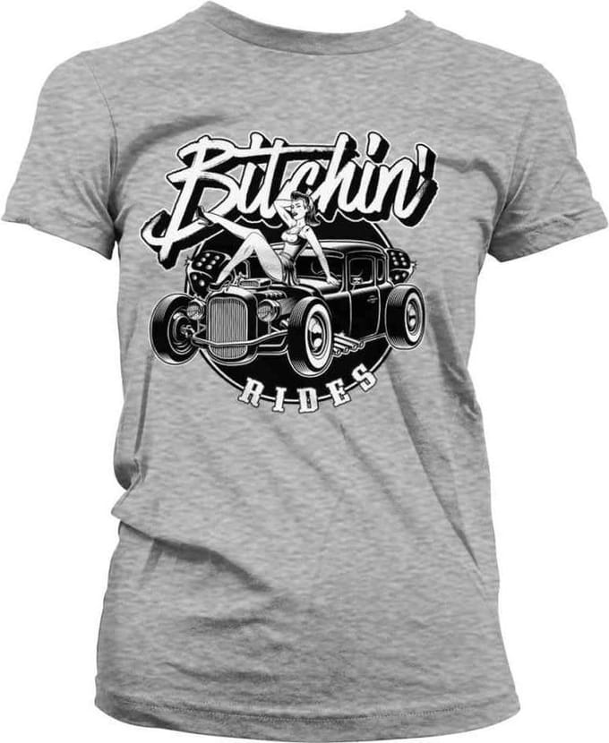 Bitchin' Rides Dames Tshirt -S- Hot Rod Hot Girls Grijs