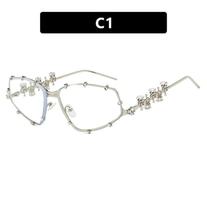 Mode Stijlvol Mode Strass Brillen Vrouwen Volwassenen Mannen Volwassenen Extra Groot Oversized Cat-Eye Brillen Legering Metaal Extra Groot Oversized Ovaal white