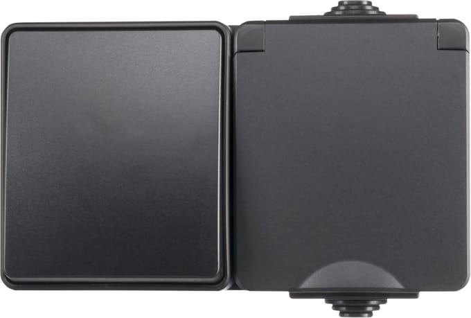 Opbouw Combi wandcontactdoos en wisselschakelaar | IP55 - Zwart