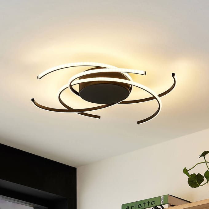 Lindby LED plafondlamp, Hamza, Ø 49 cm, zwart, aluminium