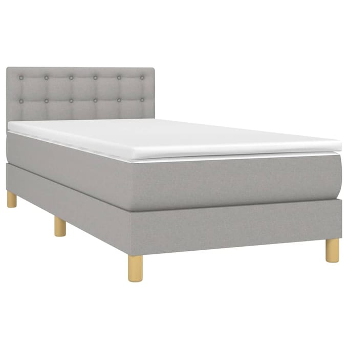 vidaXL - Boxspring - met - matras - en - LED - stof - lichtgrijs - 90x190 - cm
