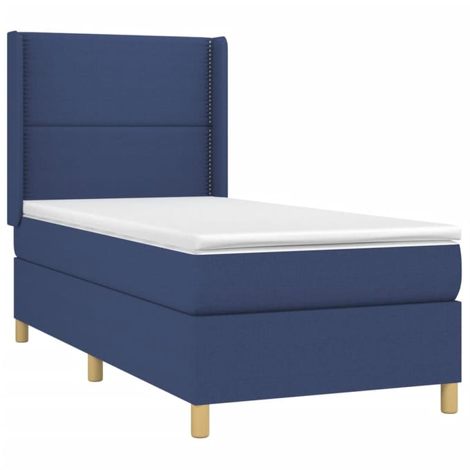 vidaXL - Boxspring - met - matras - stof - blauw - 90x190 - cm