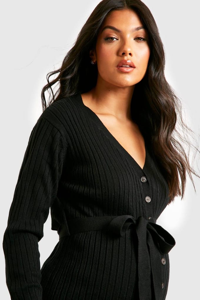 boohoo Dames Zwangerschaps button-down gebreide midi jurk | Zwart | Maat: 44
