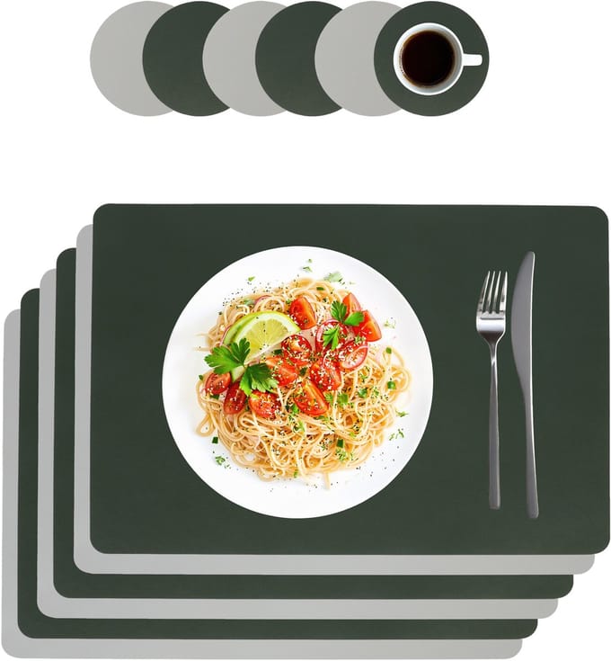 Placemats - set van 6 - 30x43 cm - met onderzetters - rechthoek - grijs-groen
