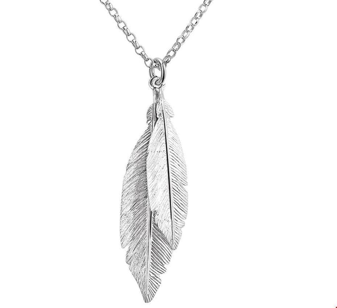 Zilver Gerhodineerde Collier veren 2 1319529