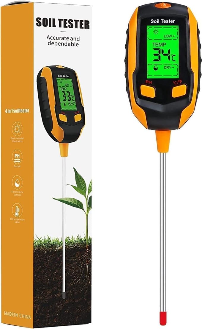 4-in-1 Digitale Bodemmeter: pH, Vochtigheid, Temperatuur en Lichtsterkte Meter met LCD