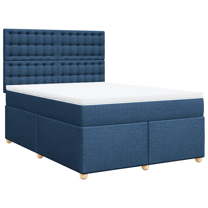 vidaXL - Boxspring - met - matras - stof - blauw - 140x200 - cm