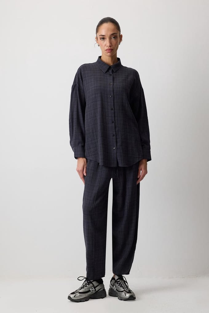 Touché Privé - Set van geruit overhemd ve broek - Zwart - Dames