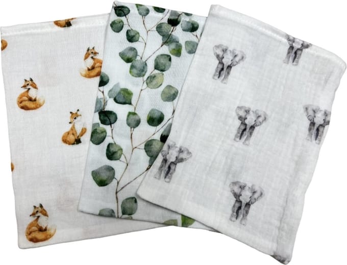 hydrofiel washandjes set van 3 olifant vos groen takje