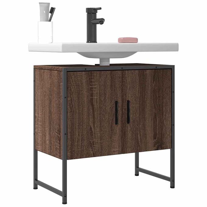 vidaXL - Wastafelkast - 60x33x60 - cm - bewerkt - hout - bruin - eikenkleurig
