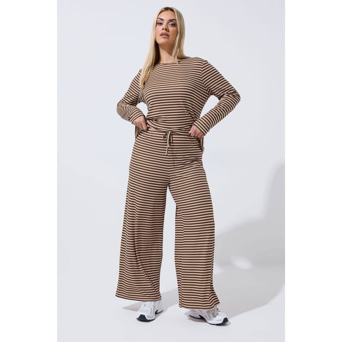 Limited Collection Chocoladebruine En Crèmekleurige Geribde Broeken Size 38