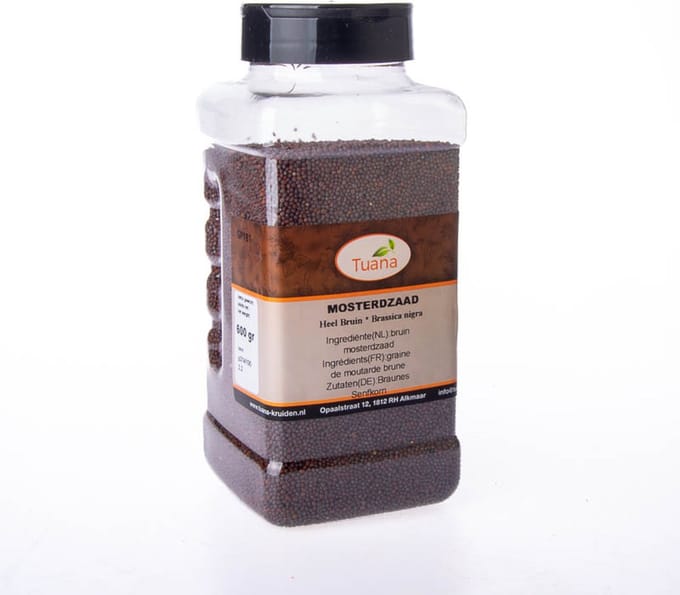 Tuana Kruiden - Mosterdzaad Bruin Heel - Strooibus 600 Gram - Tuanashop - GP-M-0008