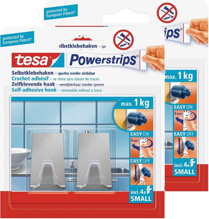 Tesa Powerstrips Haken - 4x - Metaal - Small – Verwijderbaar