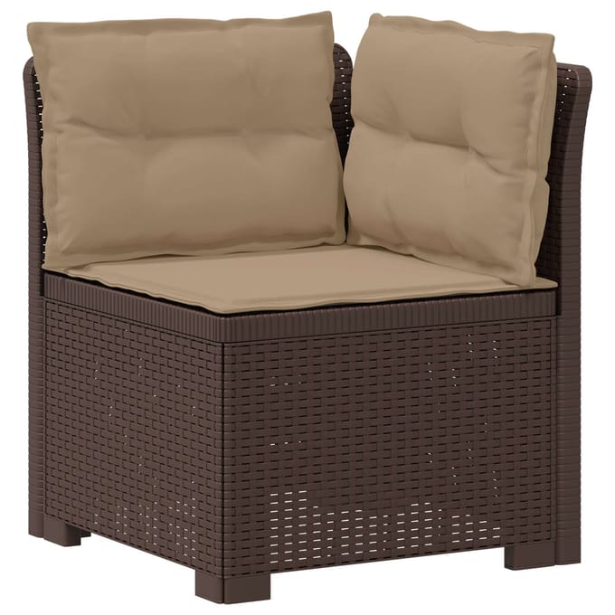 vidaXL - Eén-zits - Tuin - Sofa - met - Kussens - Rieten - Look - PP - Bruin