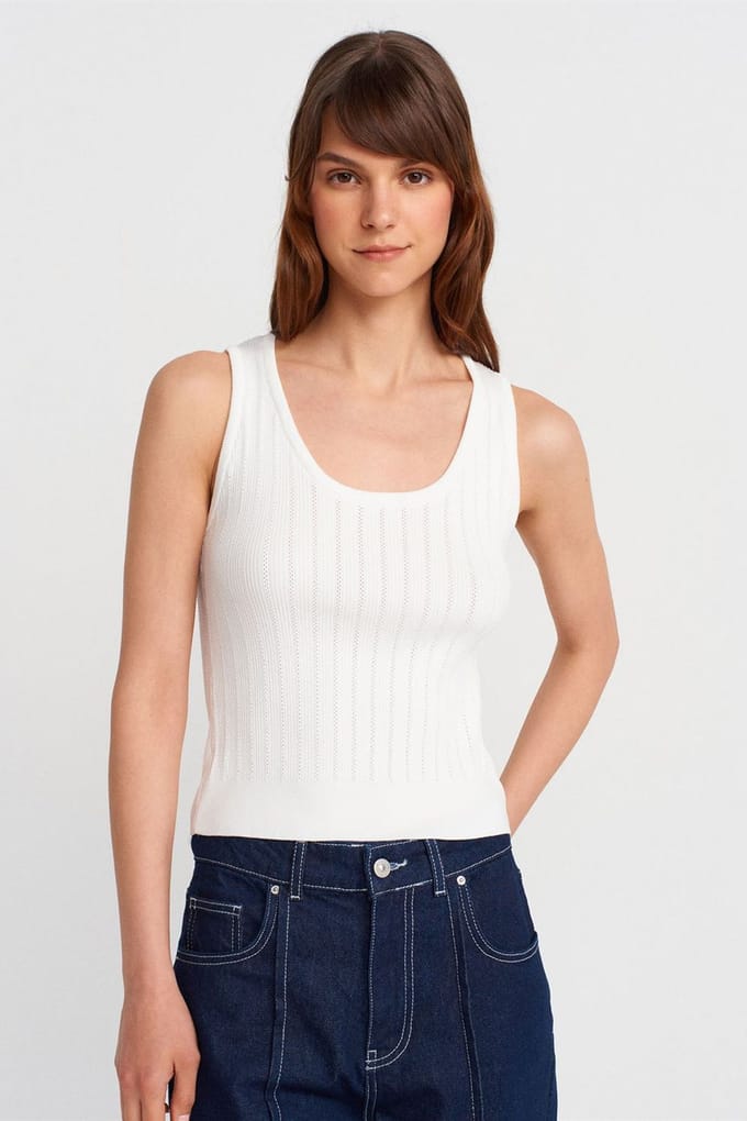 Geribbelde Mouwloze Slim-fit Blouse