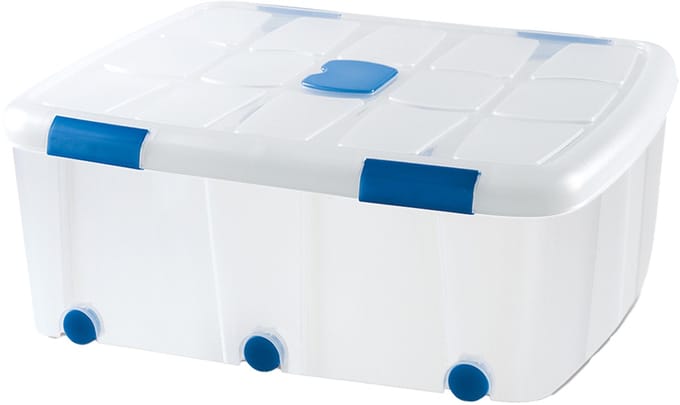 Plasticforte Opslagbox - 1x - met deksel - 100L - 80x60x33 cm - transparant - opbergbak - met wielen