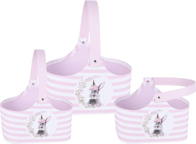 Dekoratief | Set 3 bakjes m/bunny, roze/wit, karton, 19x14x14cm | A230003