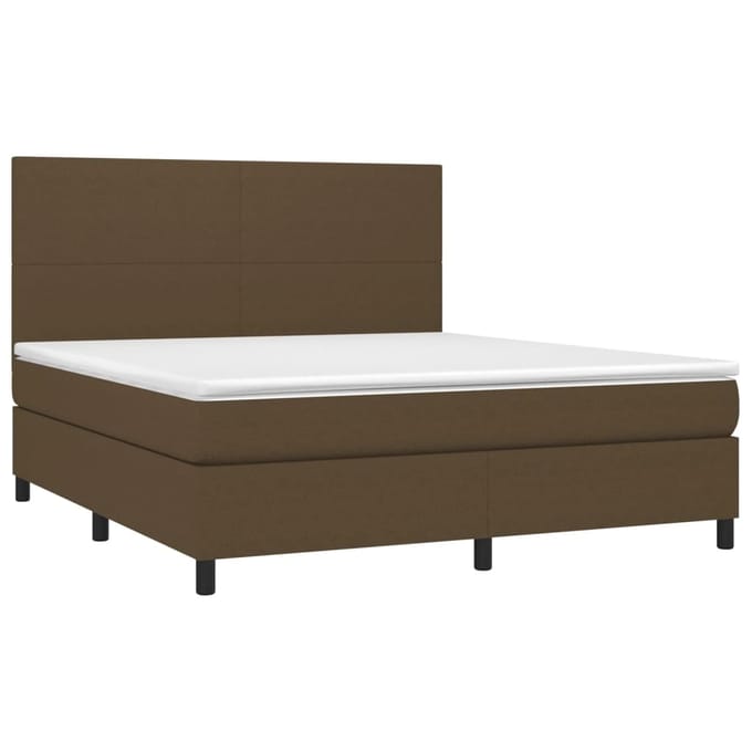 vidaXL - Boxspring - met - matras - en - LED - stof - donkerbruin - 160x200 - cm
