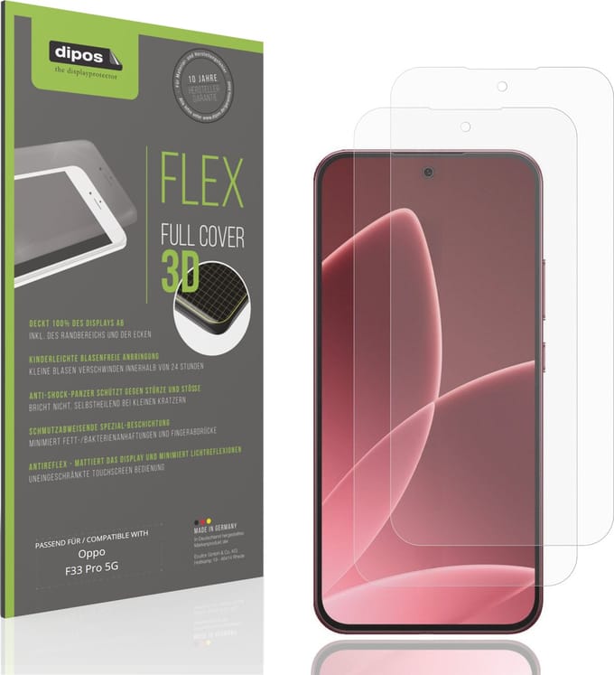dipos FLEX – 2x Matte Screenprotector geschikt voor Oppo F33 Pro 5G | Volledige Schermbescherming | Case-Friendly