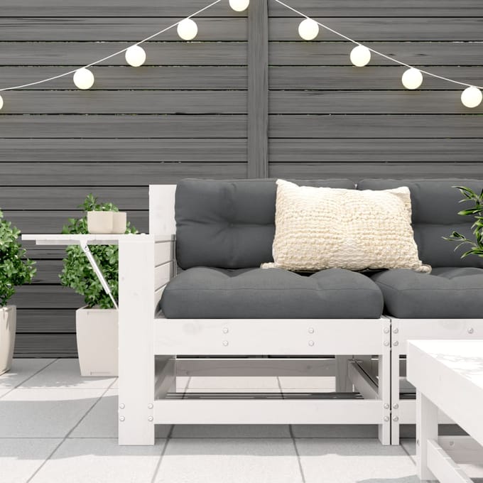 vidaXL - Tuinbank - met - armleuning - en - klaptafel - massief - grenenhout - wit