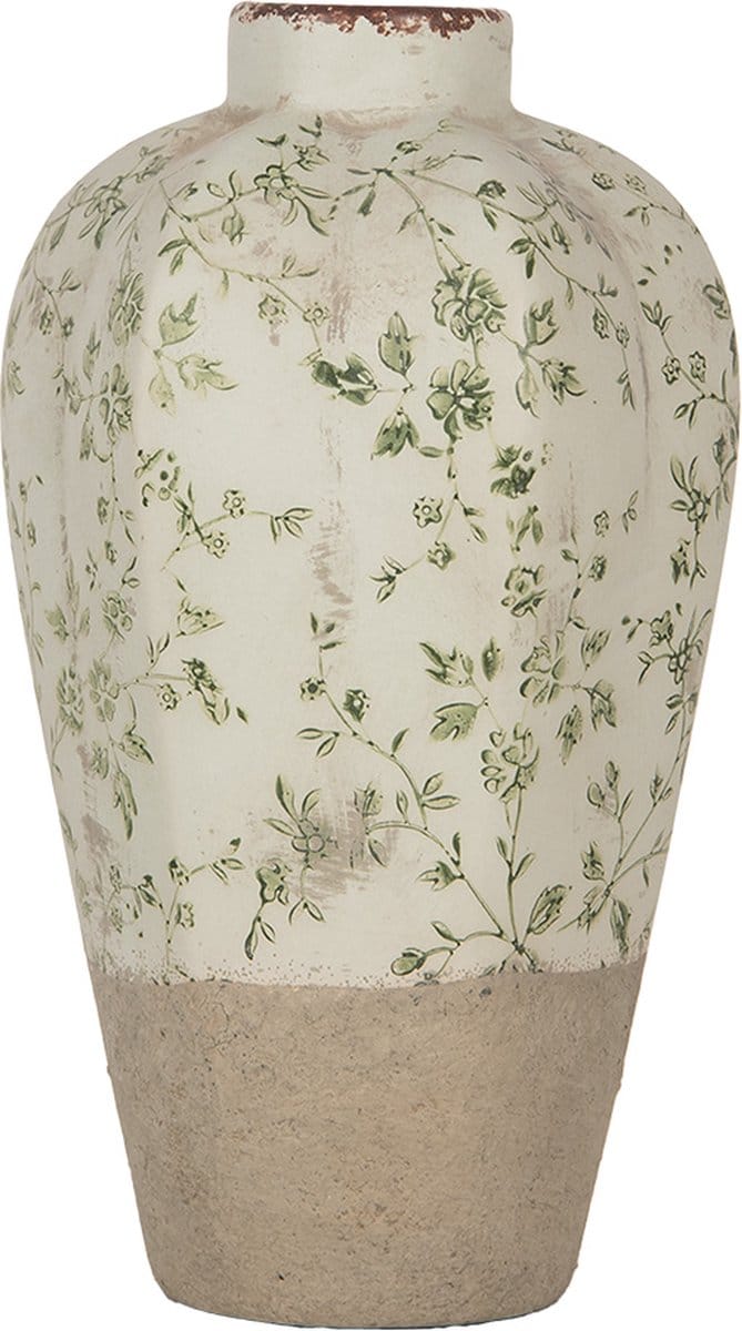 Clayre & Eef Vaas Ø 17x29 cm Groen Keramiek Bloemen