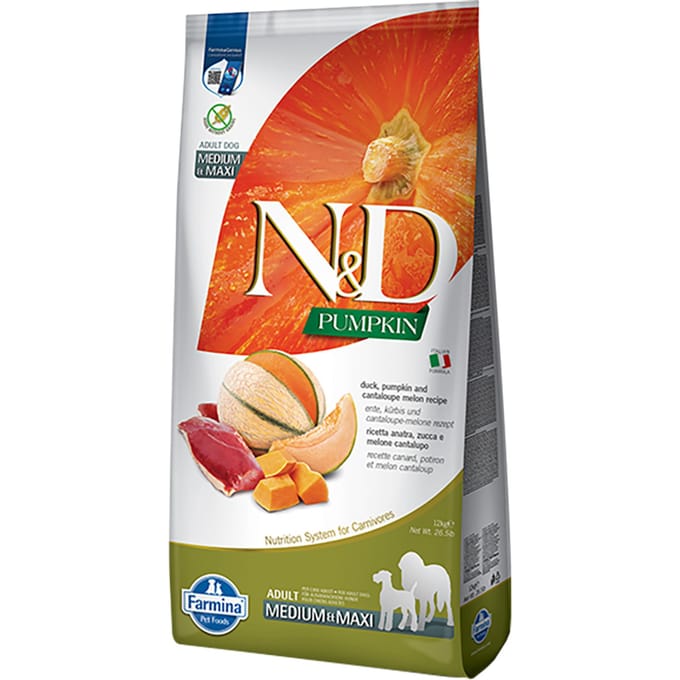 12kg Farmina N&D Medium/Maxi Pompoen, Eend & Cantaloupe Meloen droog hondenvoer