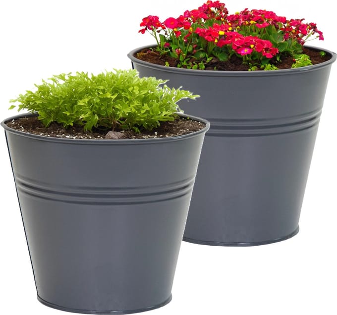 Mega Collections plantenpot/bloempot Bob - 2x - zink - antraciet - D13 X H12 cm