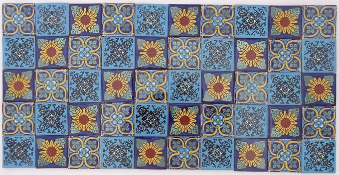 Pack van 50 handgemaakte Talavera tegels in blauwe tinten