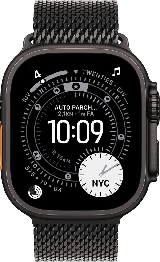 Apple Watch 49mm Titanium Milanese Loop - Smartwatchbandje - Medium - Black