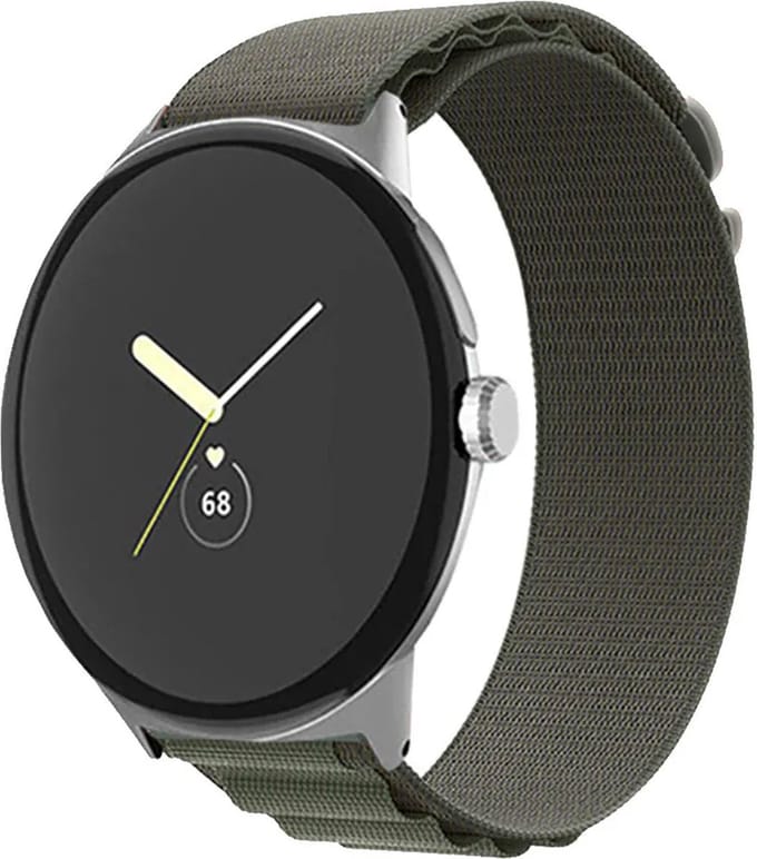 Strap-it Alpine nylon bandje geschikt voor Google Pixel Watch 5 (45 mm) / 4 (45 mm) / 3 (45 mm) - Groen