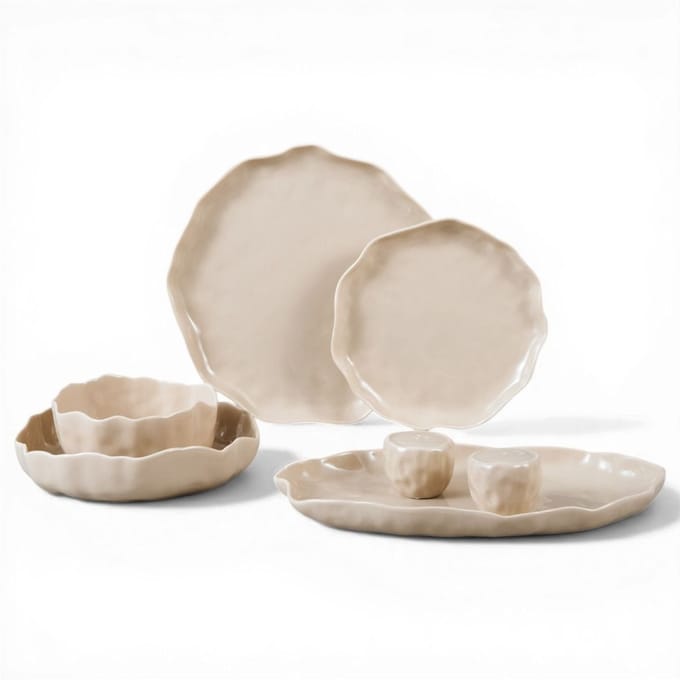 Bricard Angles - Porseleinen Dinner Set - Serviesset - 27-delig - 6-Persoons - Taupe - Japandi