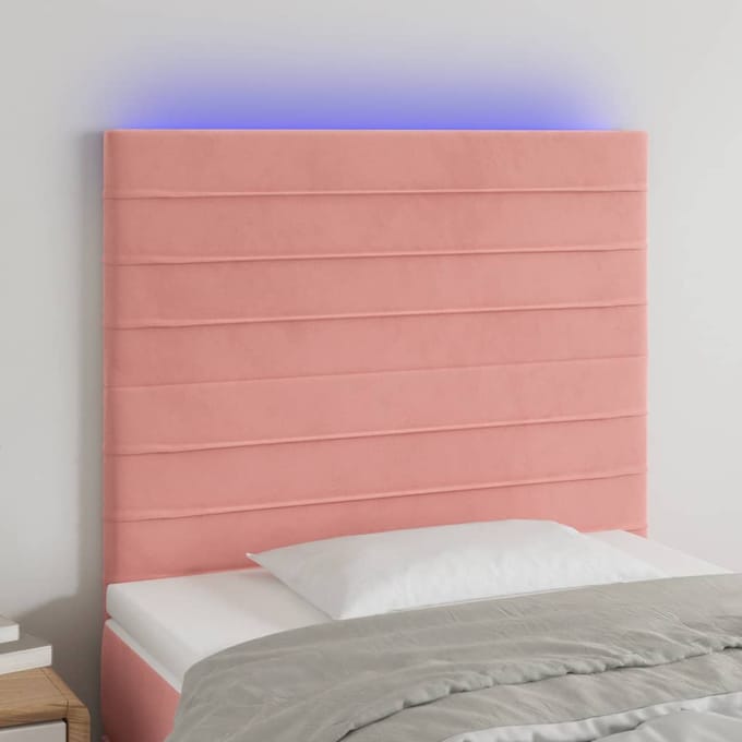 vidaXL - Hoofdbord - LED - 90x5x118/128 - cm - fluweel - roze