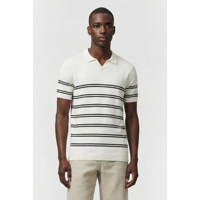 French Connection Lux Trophy Stripe Short Sleeve Ecru/marine Taglia: S | Polo Outlet | Uomo | Marrone