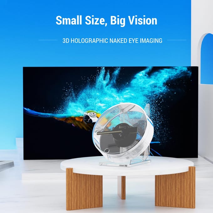 3D Hologram Ventilator 11cm LED Holografische Projector Reclamemachine Draagbaar Desktop NakedEye transparant
