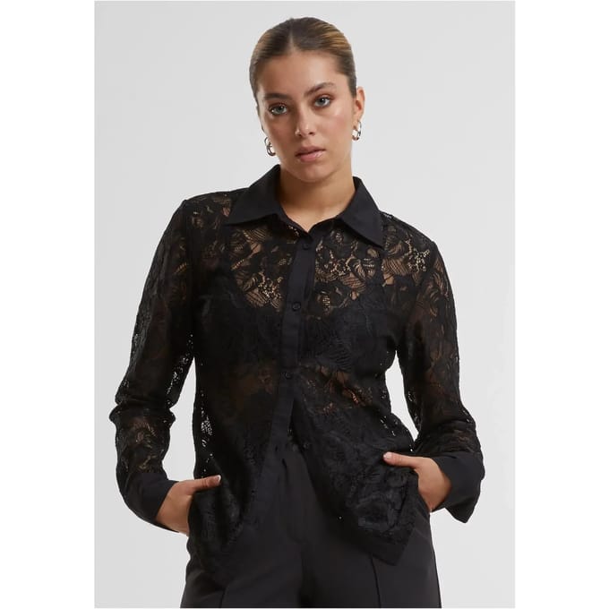 Urban Classics - Lace Blouse - S - Zwart