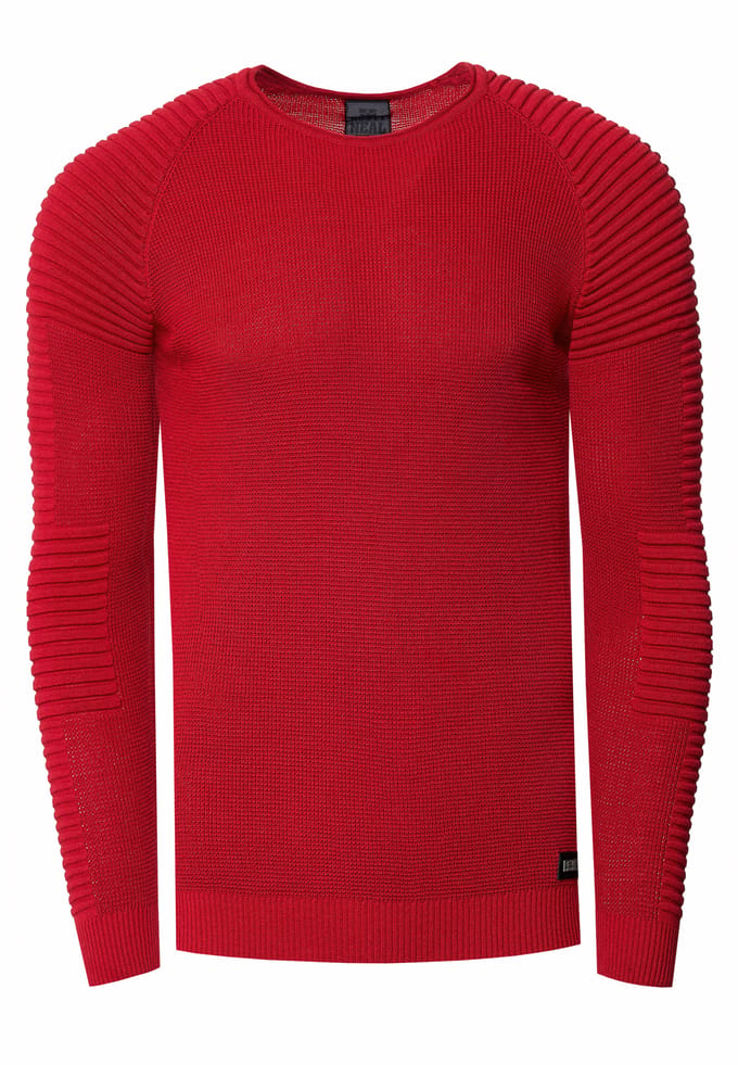 Slim fit fijngebreide biker trui met ronde hals
