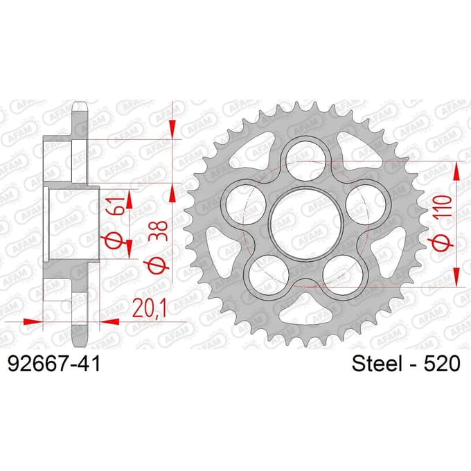 Stalen motortandwiel achteraan Afam 520 41 dents